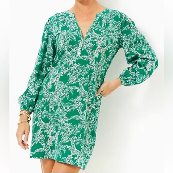 Lilly Pulitzer Dresses & Skirts - Lilly Pulitzer Emery Dress Fiddle Leaf Green Safari Size Large New with Tags